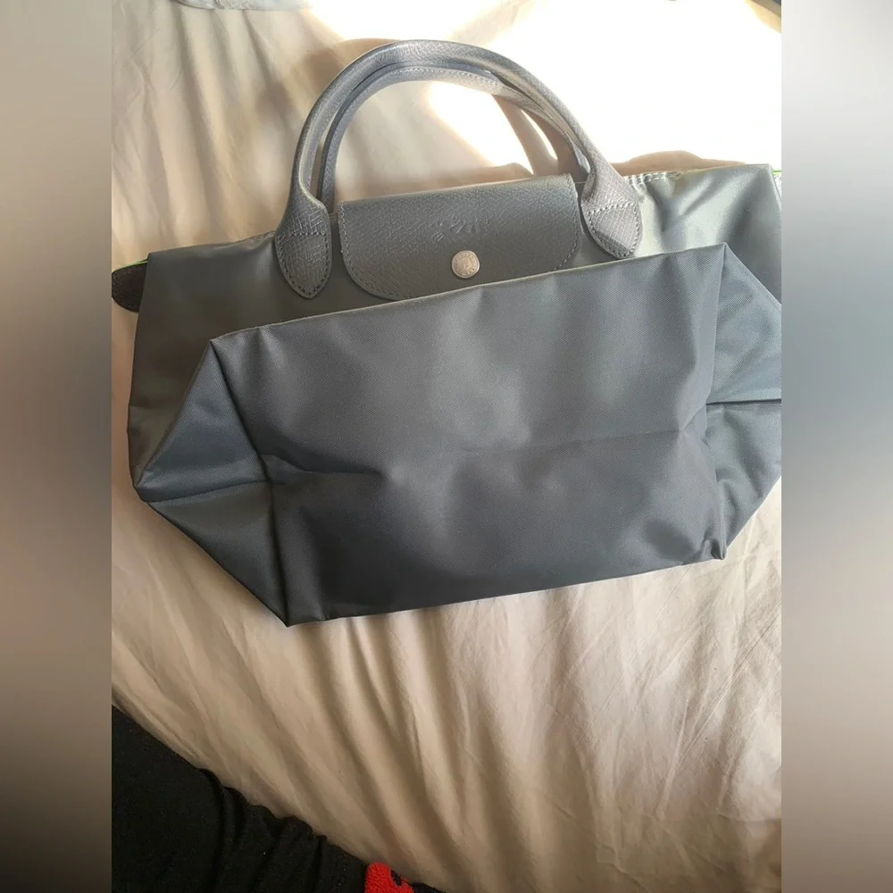 Le Pliage Green Recycled Canvas Top Handle Bag graphite color